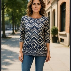 Corsia Multi Geometric Burgundy & Cream Blouse